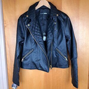 Fashion Nova Black Faux Leather Moto Jacket Size Large